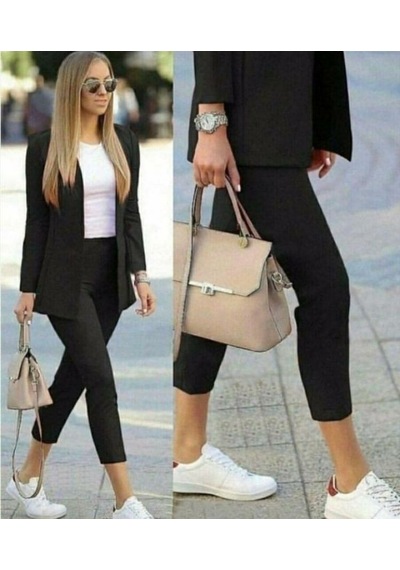 Efnaz Style Kadın Atlas Kumaş Ceket Pantolon Takım Siyah