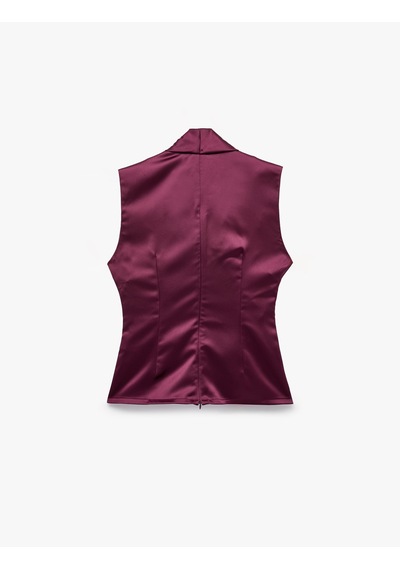 Koton Asimetrik Kolsuz Kruvaze Yaka Büzgülü Saten Bluz Bordo 7wak60119uw