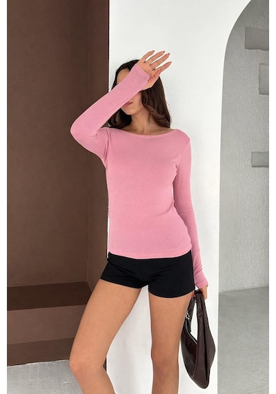 Elaxi Kadın Kayık Yaka Parmak Geçmeli Uzun Kollu Full Likralı Pamuk Viskon Buzzy Body Tişort Pembe Elaxi Kadın Kayık Yaka Parmak Geçmeli Uzun Kollu Full Likralı Pamuk Viskon Buzzy Body Tişort Pembe
