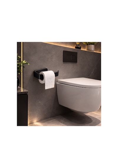 Alper Banyo Siyah Yapışkanlı Lüks Lamalı Tuvalet Kağıtlığı