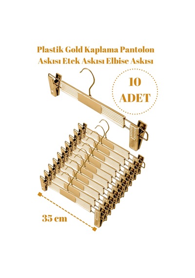 Pantolon Etek Askısı Plastik Gold Kaplama 10 Adet Diğer