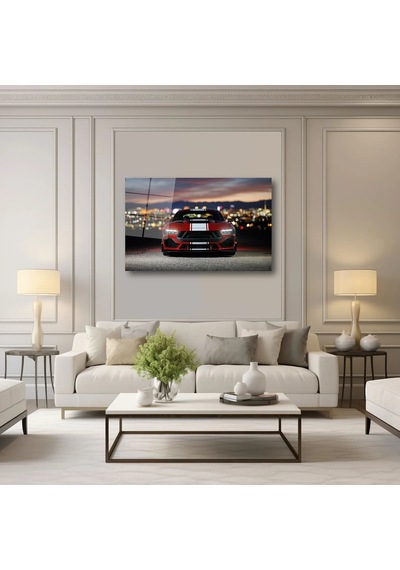 Kırmızı Ford Mustang Cam Tablo Şehir Işıkları Manzaralı Deg0320
