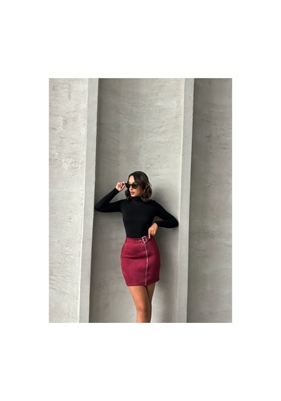 Verymoda Süet Fermuarlı Etek F0121 Bordo