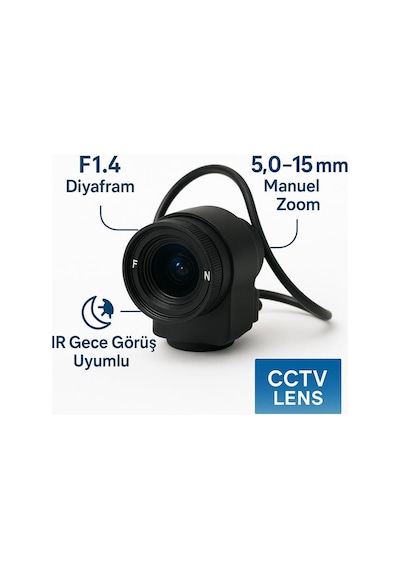 5-15mm F1.4 1/3'' Cs Cctv Otomatik Iris Lens Güvenlik Kamerası Uyumlu Tv0515d-mpır