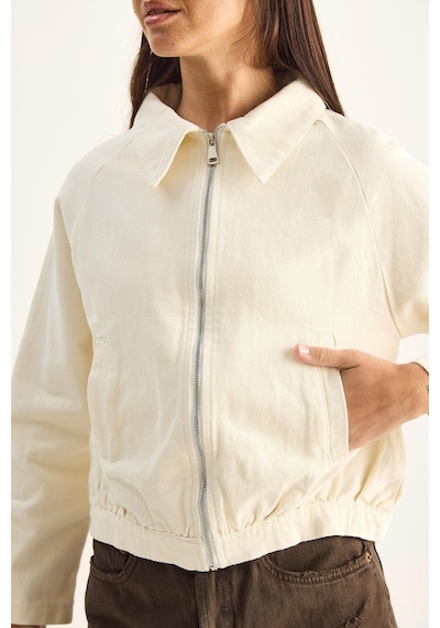 Shade Kadın Fermuarlı Cep Detaylı Mevsimlik Denim Bomber Ceket 60282056 - Krem