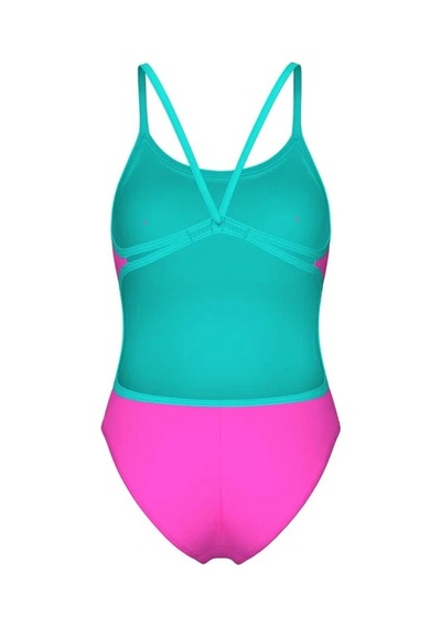 Arena Women's Swımsuıt Lace Back Solıd Shockıng Pınk-water Açik Yeşil