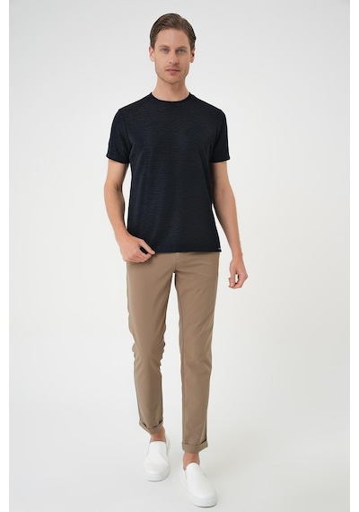 Efor Comfort Fit Bisiklet Yaka Viskon Karışımlı Dokulu Casual Lacivert Tişört Ts 896 Lacivert