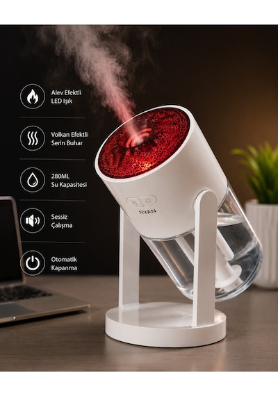 Volkan Efektli Nemlendirici 280ml Led Işıklı Ultrasonik Hava Nemlendirici Sessiz Aroma Difüzör Rt-hm30