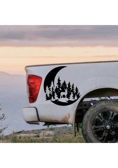 Avcı Sticker - Hilal Orman Geyik Sticker - Hunter Araba Oto Motosiklet Karavan Cam Sticker - 00131 15x14 Cm