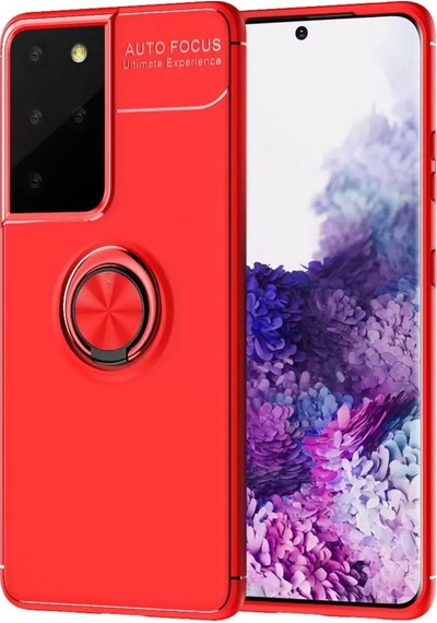 Newface Samsung Galaxy Uyumlu, S21 Ultra Kılıf Range Yüzüklü Silikon - Kırmızı