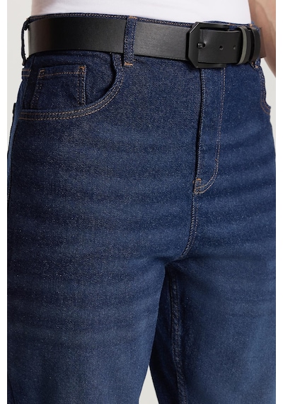 Tudors Erkek Straight Fit Bol Kesim Denim Yıkamalı Efektli Esnek Lacivert Jean Kot Pantolon-34088 Lacivert