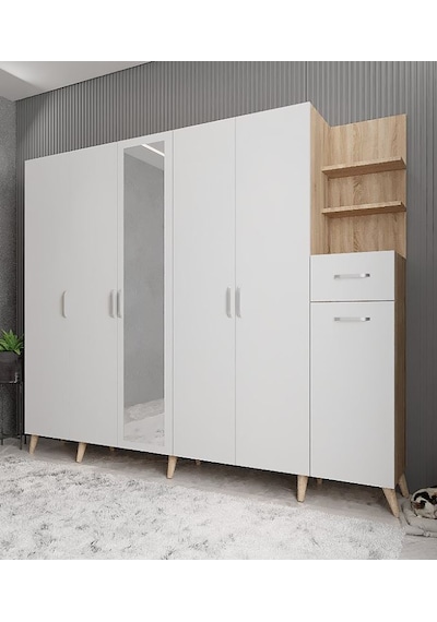 Açelya Portmanto Vestiyer Meşe Beyaz  M7 240 cm