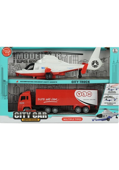 Cıty Car Helikopter Ve Kamyon 2 Li Araç Seti Kırmızı Kamyon