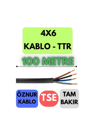 Öznur 4x6 Ttr Kablo Metre Seçenekli Siyah - 100 Metre