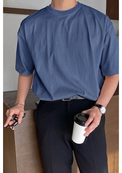 Genius Store Erkek Oversize Tişört Pamuk Kumaş Bisiklet Yaka Rahat Kalıp T-shirt İndigo Genius Store Erkek Oversize Tişört Pamuk Kumaş Bisiklet Yaka Rahat Kalıp T-shirt İndigo