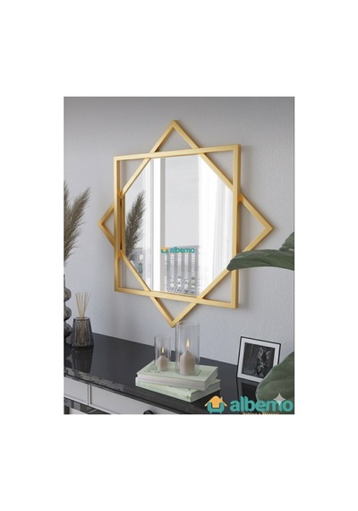 Usta Mekan 8 Köşeli Gold Selçuklu Dekoratif Hol Aralık Salon Ofis Banyo Wc Duvar Aynası Altın