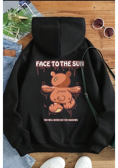 Uyguntarz Unisex Face To The Sun Baskılı Sweatshirt siyah