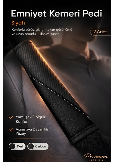 Emniyet Kemeri Kılıfı 2 Adet Deri Carbon Yumuşak Dolgulu Boyun Konfor Emniyet Kemer Pedi - Kmrx2