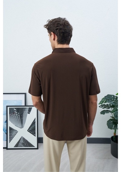 Baselco Polo Yakalı Fermuarlı Fresh Vizkon T-shirt - Tiril Tiril Esnek Kahverengi