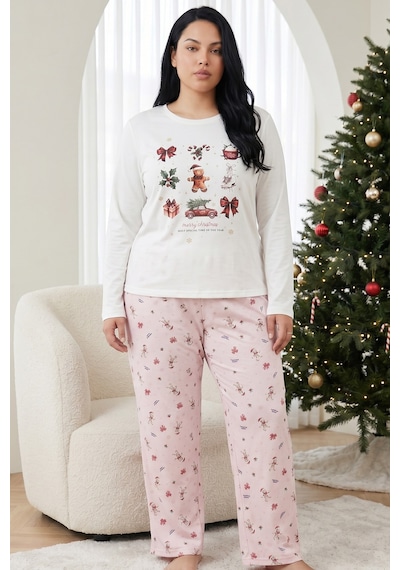 Siyah İnci Pamuklu Likralı Büyük Beden Battal Boy Örme Pijama Takım 26240908 Beyaz Siyah İnci Pamuklu Likralı Büyük Beden Battal Boy Örme Pijama Takım 26240908 Beyaz
