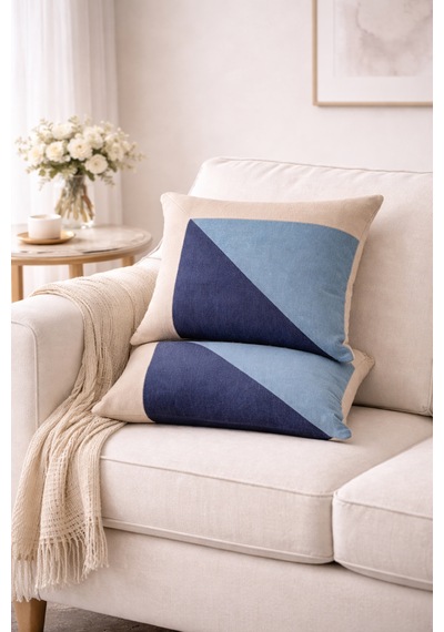 Faralya Life Parçalı 2 Li Kırlent Kılıfı 45x45 Cm Dekoratif Koltuk Yastık Kılıfı Modern Salon Dekoru Açik Mavi