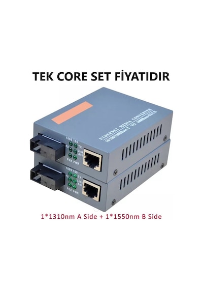 Fiber Optik Media Converter 10/100/1000M Sm 25Km Tek Core Set