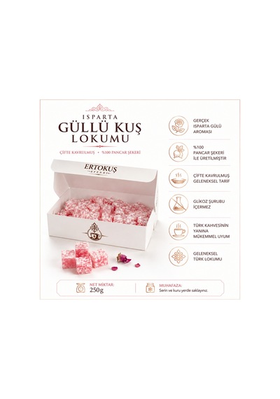Isparta Güllü Kuş Lokumu Çifte Kavrulmuş %100 Pancar Şekeri 3x250gr - 892834625