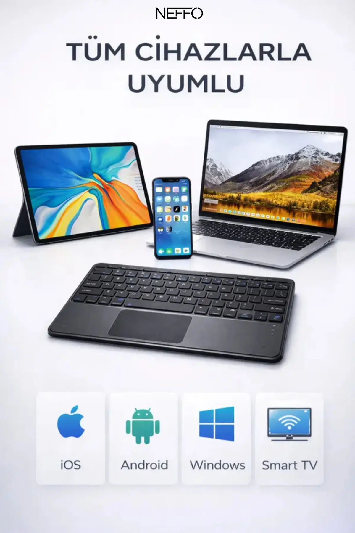 Touchpadli Kablosuz Klavye Sessiz Tuş Bilgisayar Tablet