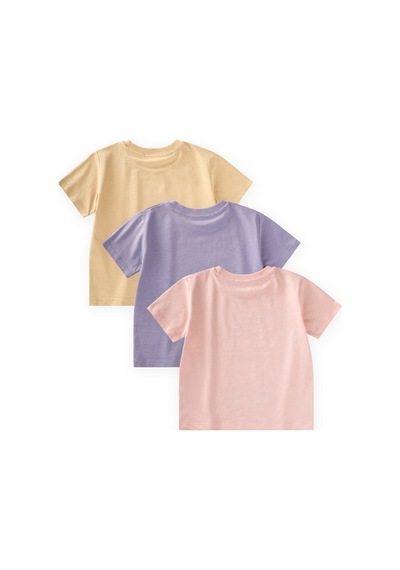 Cigit Üçlü Set Kız T-shirt 2-10 Yaş Lila Sarı Pudra