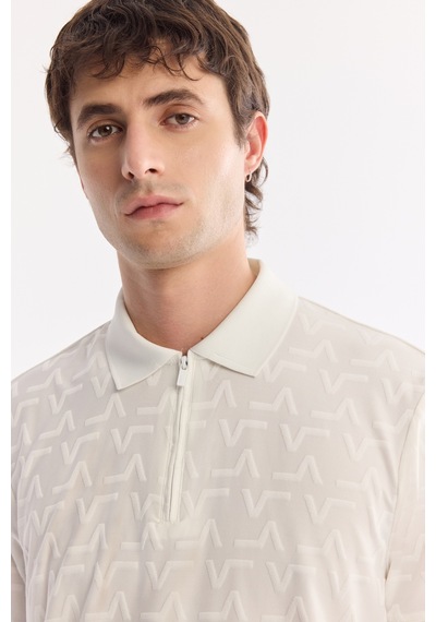Avva Erkek Ekru Kıvrılmaz Polo Yaka Fermuarlı Regular Fit T-shirt A61y1046
