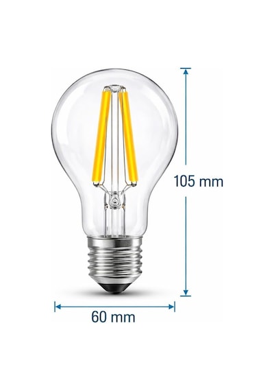 Led Filament Ampul 6.5w 60w Eşdeğer 2700k Sarı Işık 806 Lümen E27 Duy 3 Lü Paket E Enerji Sınıfı 360 Işık 105x60 Mm Dimmer Uyumlu Değil