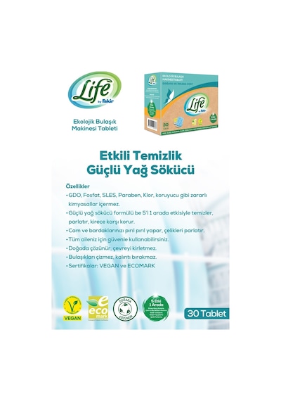 Life by Fakir Ekolojik Vegan Bulaşık Makinesi Deterjanı 30 Tablet