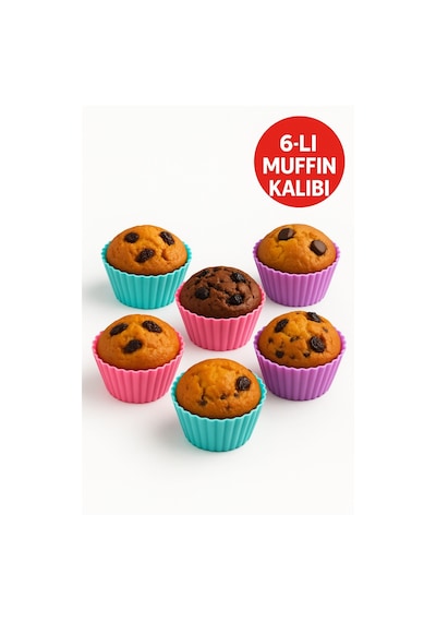 Pratik Silikon Muffin Kalıbı - 6 Lı Set Silikon Çok Renkli Diğer