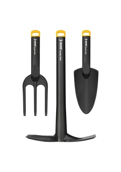 Sgs Garden Tools 3 Parça Plastik Bahçe Seti, Kazma Kürek Tırmık, Siyah Sarı, Sgs3120 Model, 90cm Uzunluk