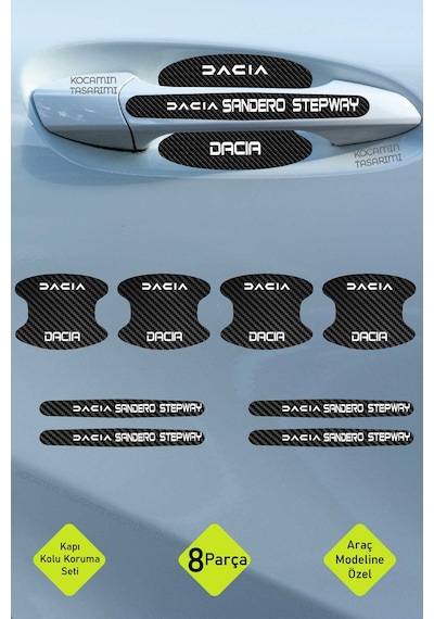 Dacia Sandero Stepway Karbon Desenli Kapı İçi Kolları Koruma Folyo Seti Sandero Stepway Serisine Özel Üretim 8 Parça Takım