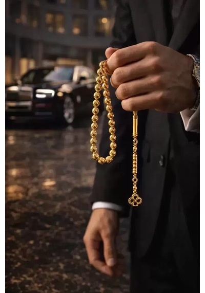14k Altın Kaplama Erkek Arpa Kesim Bilek Boy Tesbih Lüks Hediye Kutulu 63246587