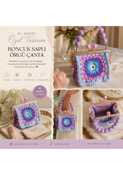 Tovyamade Boncuk Saplı Motifli Mini El Çantası Renkli