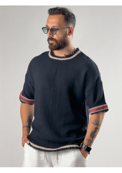 Cocopelli Kol Detaylı Tasarım Siyah Buldan Erkek T-shirt Coc3291