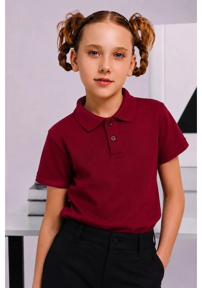 Minigimin Cicileri Polo Yaka Kısa Kol Unisex Çocuk Okul Tşörtü - Bordo