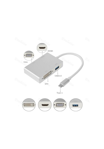 Type C To Hdmı Vga Dvı Usb 3.0 4498P Çevirici Adaptör Apple Uyumlu MacBook Hub
