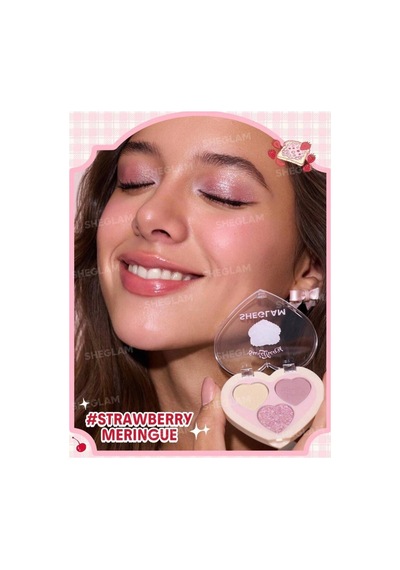 Sweetheart 3'lü Göz Farı Paleti - Strawberry Meringue Kalp Tasarımlı Işıltılı Ve Mat Pikment Pembe