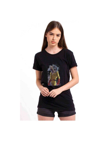 Anime One Punch Man Baskılı Siyah Kadın Tshirt (534296855)