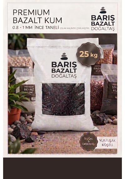 Doğal Premium Siyah Bazalt Kum 25 Kg- 0.8-1 Mm Akvaryum Kumu Saksı Dekoratif Peyzaj Kumu