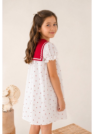 Eray Alp Kids Kız Çocuk Kalp Desenli Müslin Elbise Yazlık Günlük Model Kırmızı