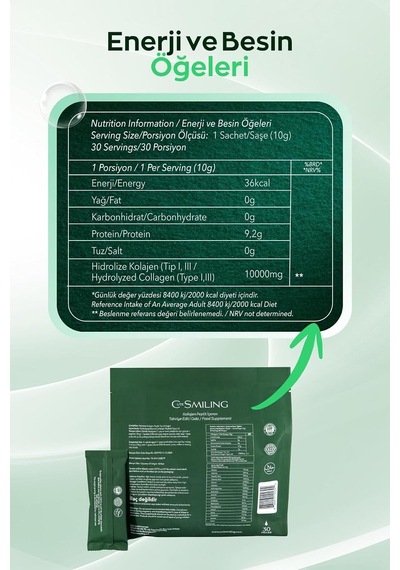 Hidrolize Kolajen Peptit 10gr X 30 Adet Tip I & Tip Iıı Aromasız Tek Kullanımlık Saşe