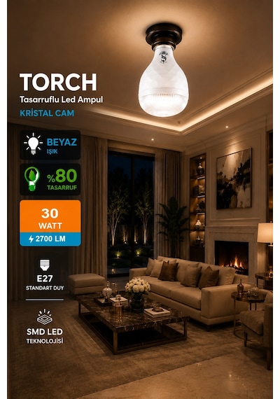 30w Kristal Tasarruflu E27 Beyaz Işık Torch Led Ampul 6 Adet 6 Adet