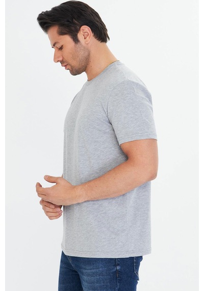 Trendhill Erkek Gri Melanj Pamuklu Bisiklet Yaka Büyük Beden T-shirt Gri5014b