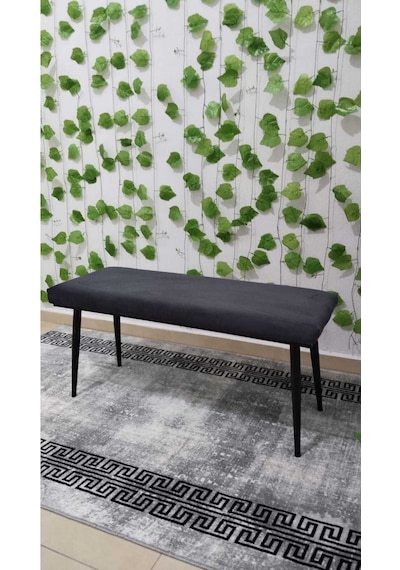 Özcan Metal Siyah Metal Ayaklı Metal Kasalı Bench Mutfak Salon Antre Yatak Odası Balkon Puf Bank Antrasit