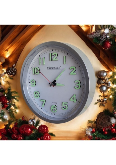 Fosforlu 3d Kabartma Rakam Mini Küçük Duvar Saati Çap 22 Cm Gümüş