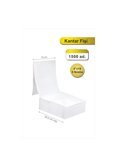 4x19 Kantar Fişi 3 Nüsha 1500 Adet , Beyaz Otokopili Sürekli Form 4''x19 Cm